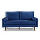 69" Blue Velvet Sofa And Toss Pillows With Dark Brown Legs