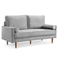 69" Gray Velvet Sofa And Toss Pillows With Dark Brown Legs