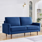 69" Blue Velvet Sofa With Dark Brown Legs