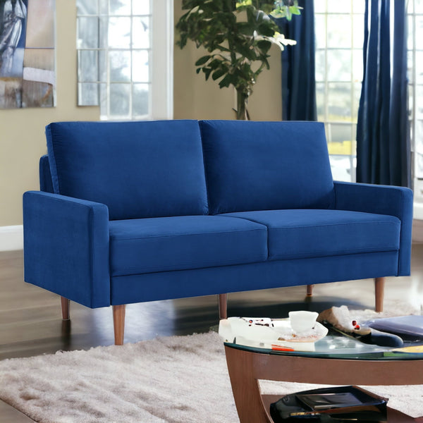 69 Blue Velvet Sofa With Dark Brown Legs