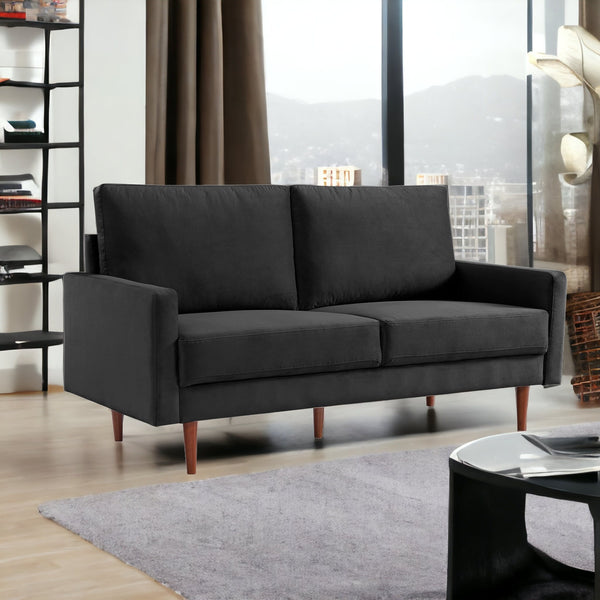 69 Black Velvet Sofa With Dark Brown Legs