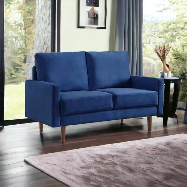 57 Blue And Dark Brown Velvet Loveseat