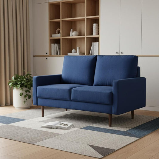 57" Blue And Dark Brown Velvet Loveseat