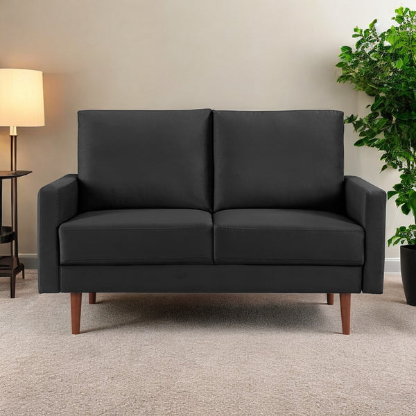 57 Black And Dark Brown Velvet Loveseat