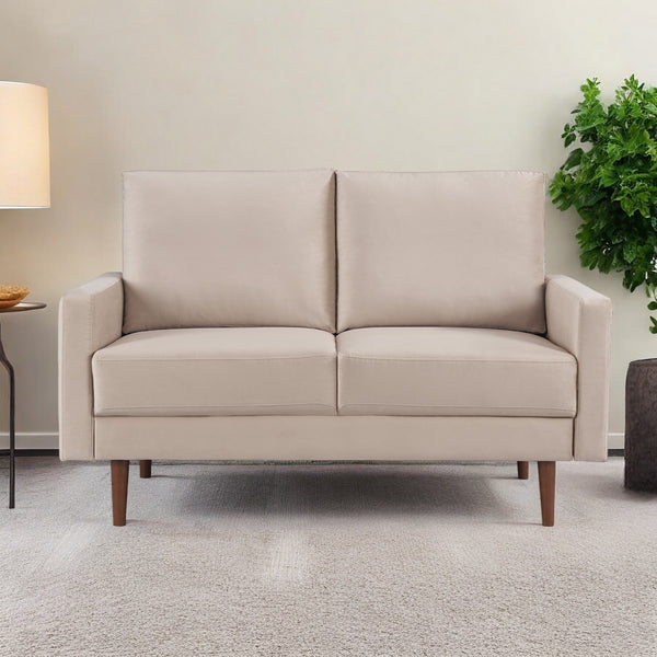 57 Beige And Dark Brown Velvet Loveseat