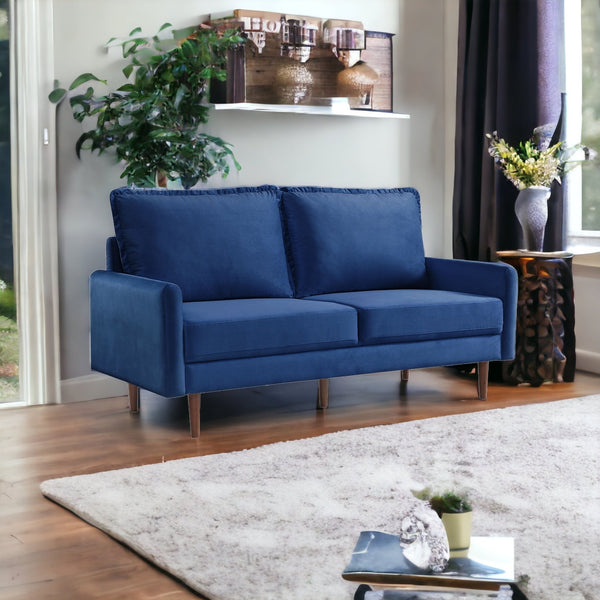 69 Blue Velvet Sofa With Dark Brown Legs