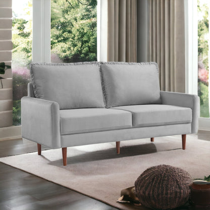 69" Gray Velvet Sofa With Dark Brown Legs