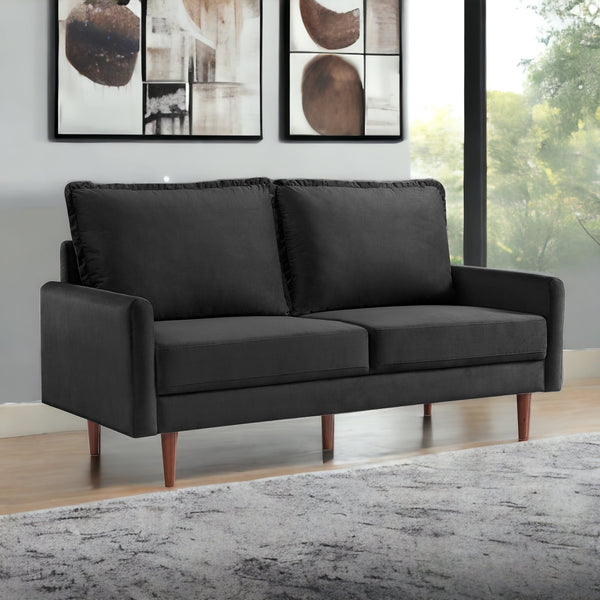 69 Black Velvet Sofa With Dark Brown Legs