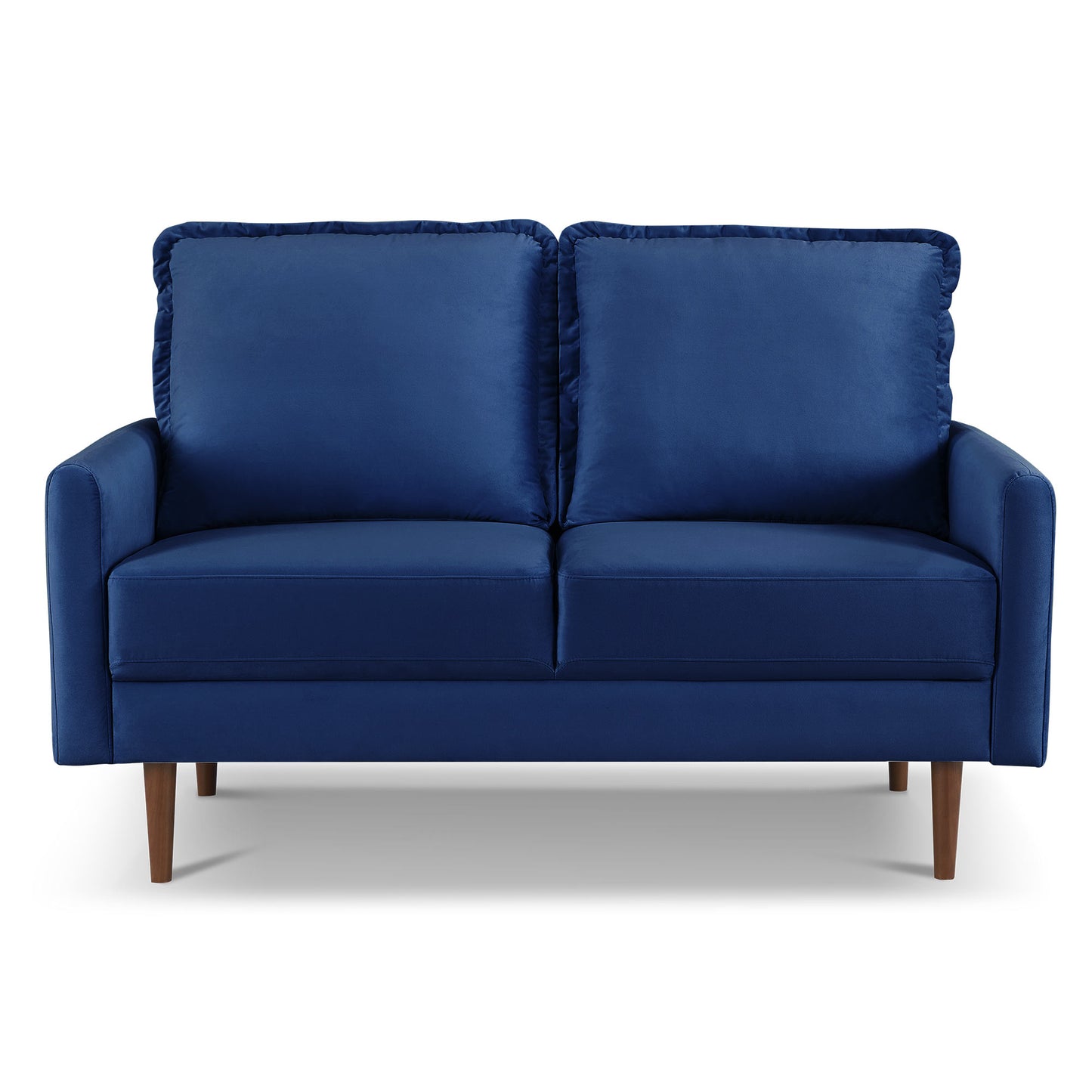 57" Blue And Dark Brown Velvet Loveseat