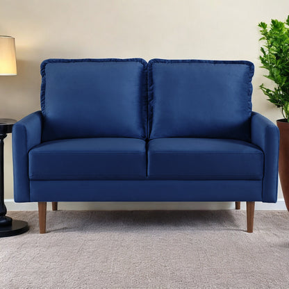 57" Blue And Dark Brown Velvet Loveseat