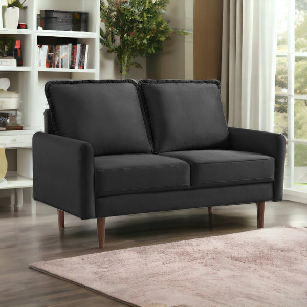 57 Black And Dark Brown Velvet Loveseat