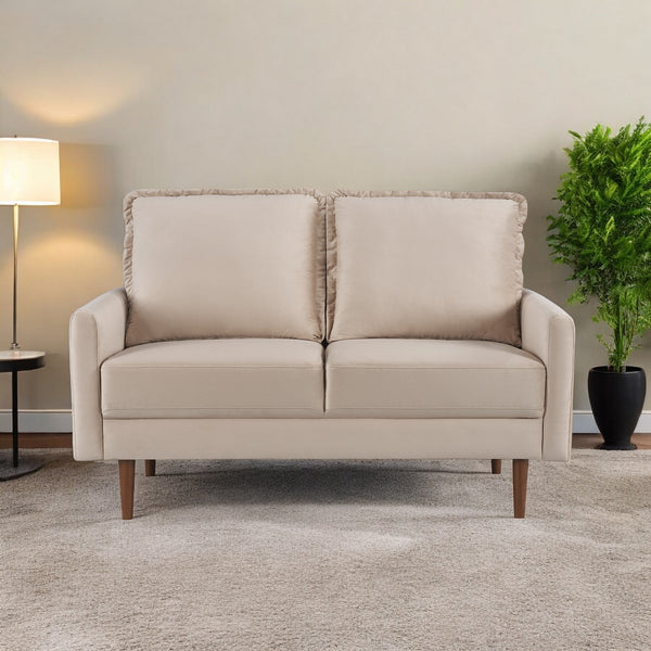 57 Beige And Dark Brown Velvet Loveseat