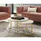 Set of Two White And Gold Genuine Marble And Iron Round Nested Coffee Tables