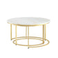 Set of Two White And Gold Genuine Marble And Iron Round Nested Coffee Tables