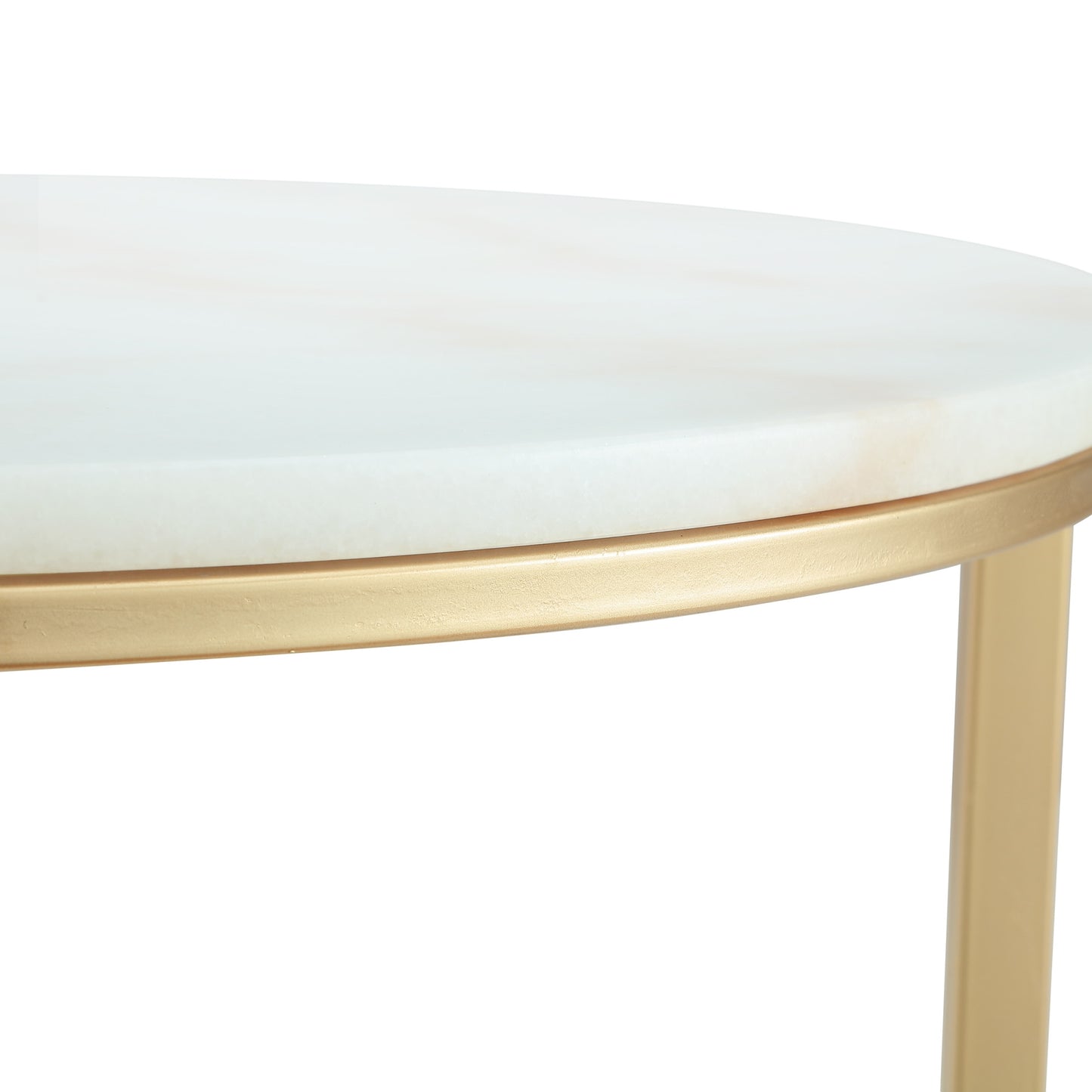 Set of Two White And Gold Genuine Marble And Iron Round Nested Coffee Tables