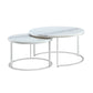 Set of Two White And Gold Genuine Marble And Iron Round Nested Coffee Tables