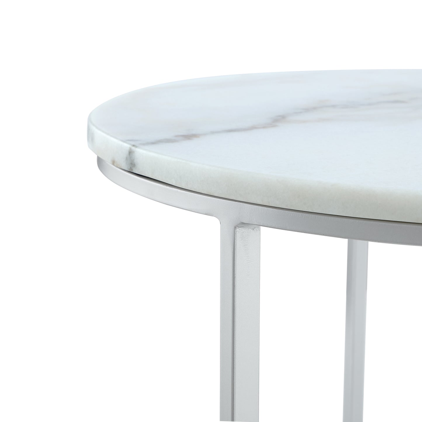 Set of Two White And Gold Genuine Marble And Iron Round Nested Coffee Tables