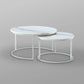 Set of Two White And Gold Genuine Marble And Iron Round Nested Coffee Tables