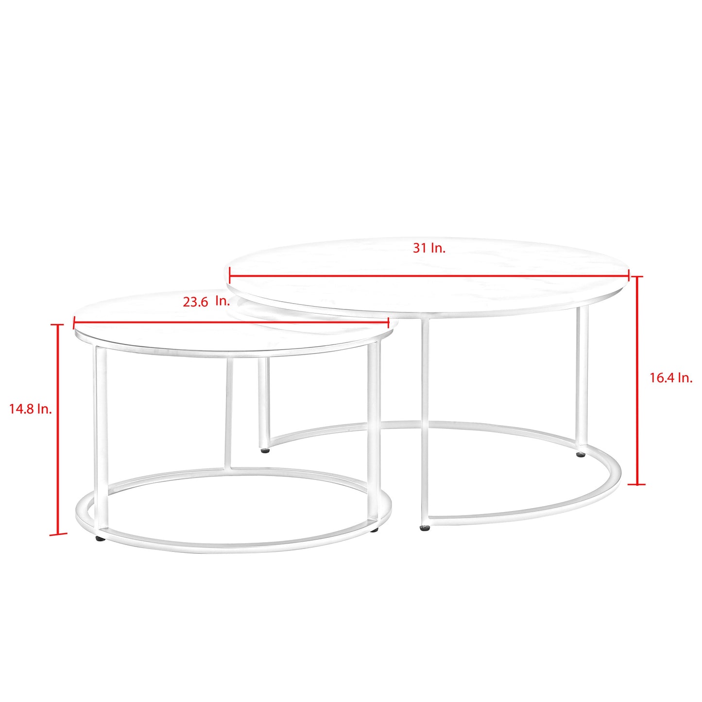 Set of Two White And Gold Genuine Marble And Iron Round Nested Coffee Tables