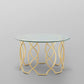 32" Clear And Gold Glass And Iron Round Coffee Table