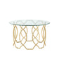 32" Clear And Gold Glass And Iron Round Coffee Table