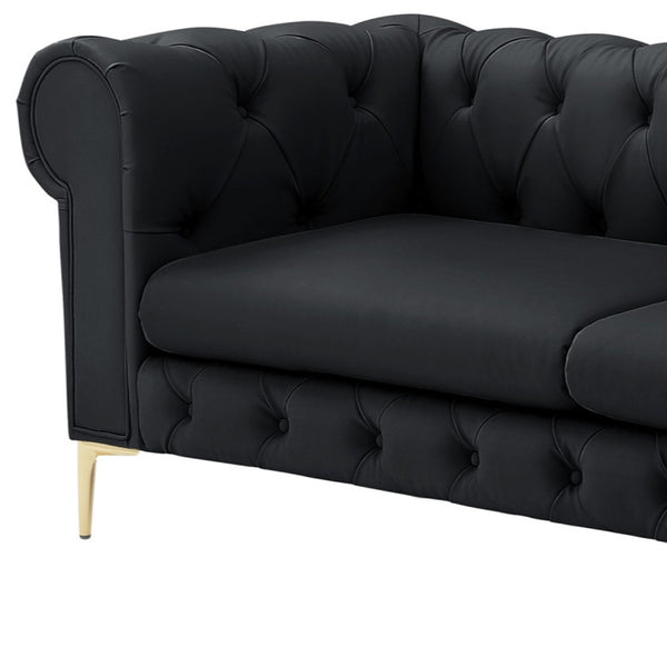 87 Black Faux Leather Chesterfield Sofa With Gold Legs