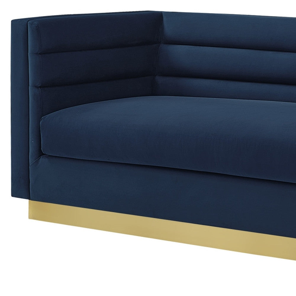 84" Navy Blue Velvet Sofa With Legs