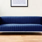 85" Navy Blue Velvet Sofa With Silver Legs