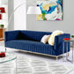 85" Navy Blue Velvet Sofa With Silver Legs