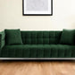 88" Hunter Green Velvet Sofa And Toss Pillows With Clear Legs