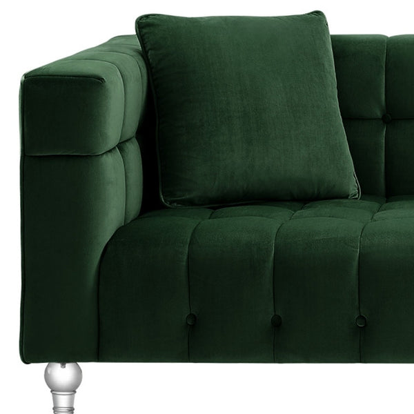 88 Hunter Green Velvet Sofa And Toss Pillows With Clear Legs