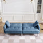 85" Blue Polyester Blend Convertible Futon Sleeper Sofa And Toss Pillows With Silver Legs