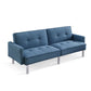 85" Blue Polyester Blend Convertible Futon Sleeper Sofa And Toss Pillows With Silver Legs