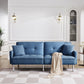 85" Blue Polyester Blend Convertible Futon Sleeper Sofa And Toss Pillows With Silver Legs