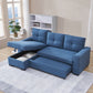 92" Blue Polyester Blend Convertible Futon Sleeper Sofa With Black Legs