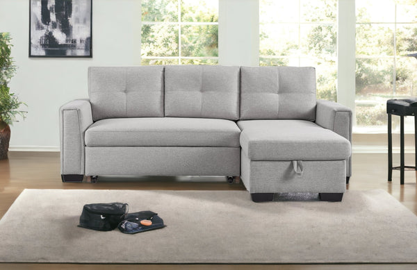 92 Light Gray Polyester Blend Convertible Futon Sleeper Sofa With Black Legs