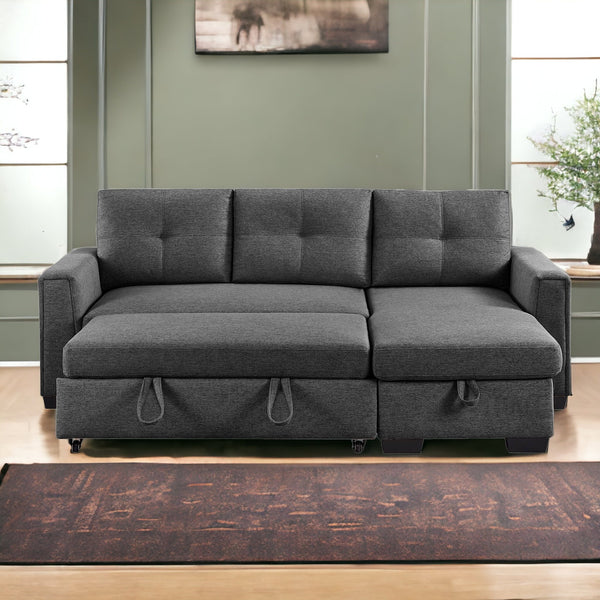 92 Dark Gray Polyester Blend Convertible Futon Sleeper Sofa With Black Legs