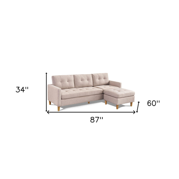 87 Beige Polyester Blend Sofa With Ottoman With Natural Legs