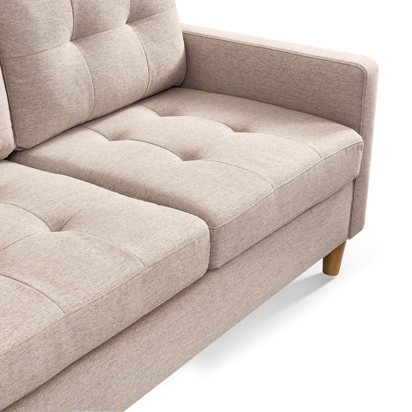 87" Beige Polyester Blend Sofa With Ottoman With Natural Legs