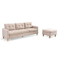 87" Beige Polyester Blend Sofa With Ottoman With Natural Legs