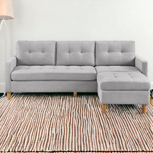 87 Light Gray Polyester Blend Sofa With Ottoman With Natural Legs