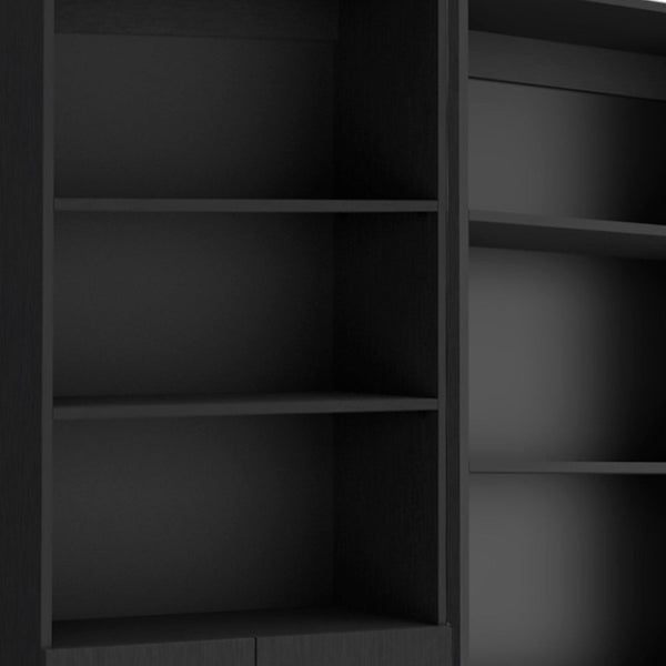 Set of Two 71 Black Five Tier Bookcase With Two Doors