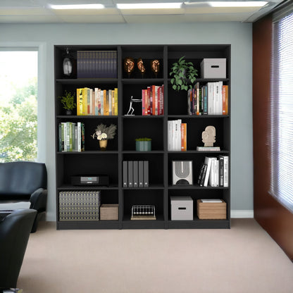 71" Black Five Tier Bookcase