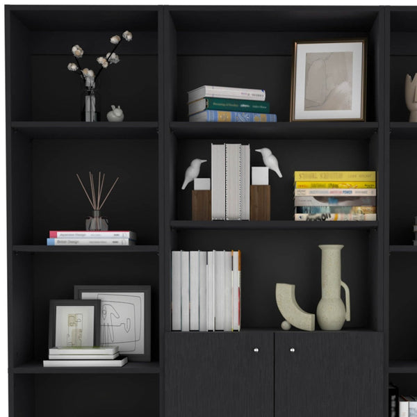 71 Black Five Tier Bookcase with Two doors