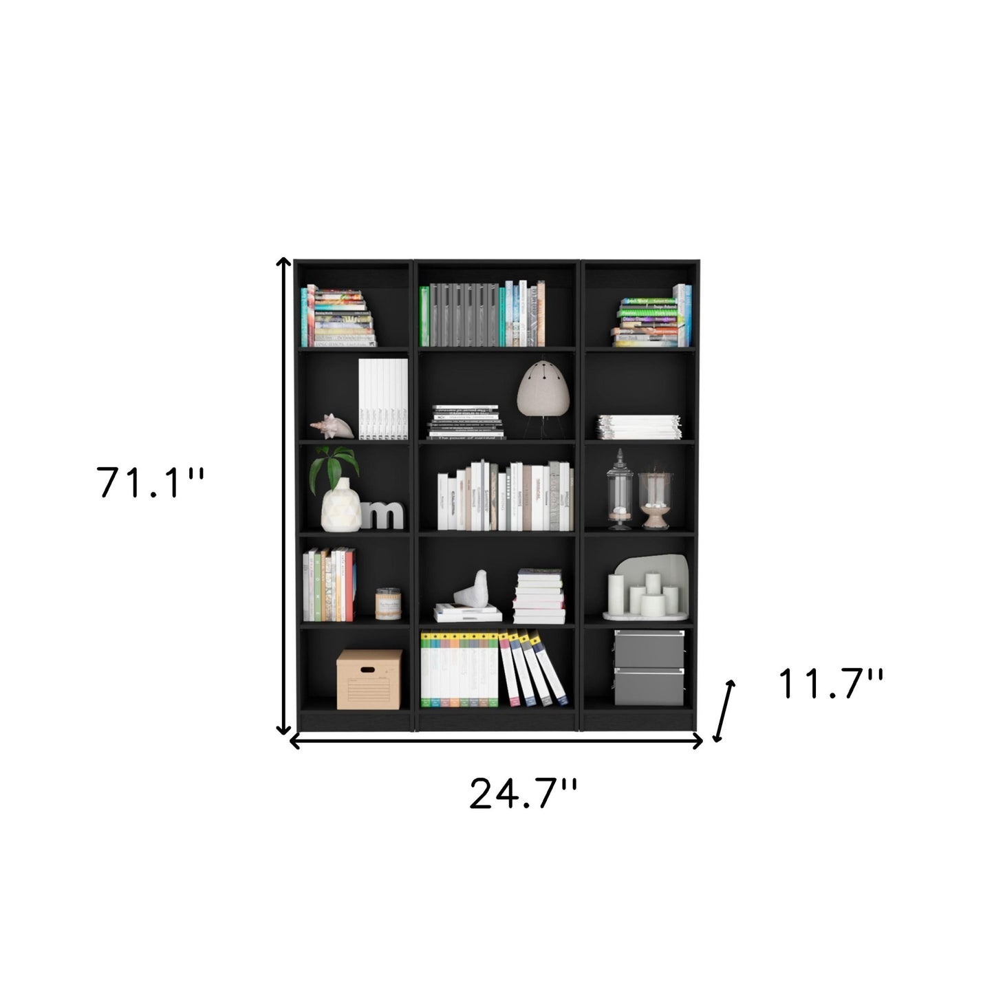 71" Black Five Tier Bookcase