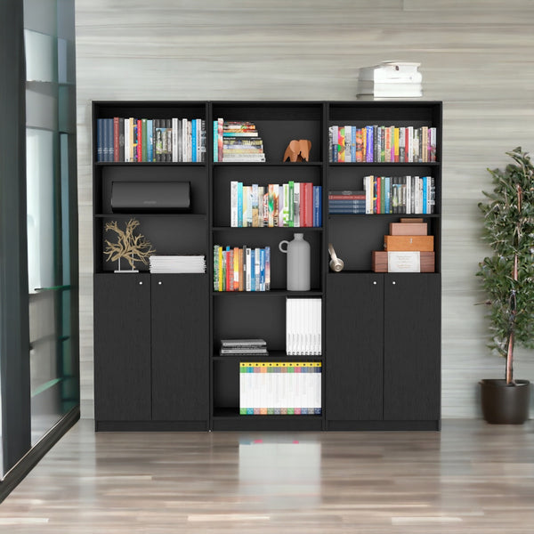 71 Black Five Tier Bookcase with Four Doors