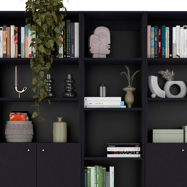 71 Black Five Tier Bookcase with Four Doors