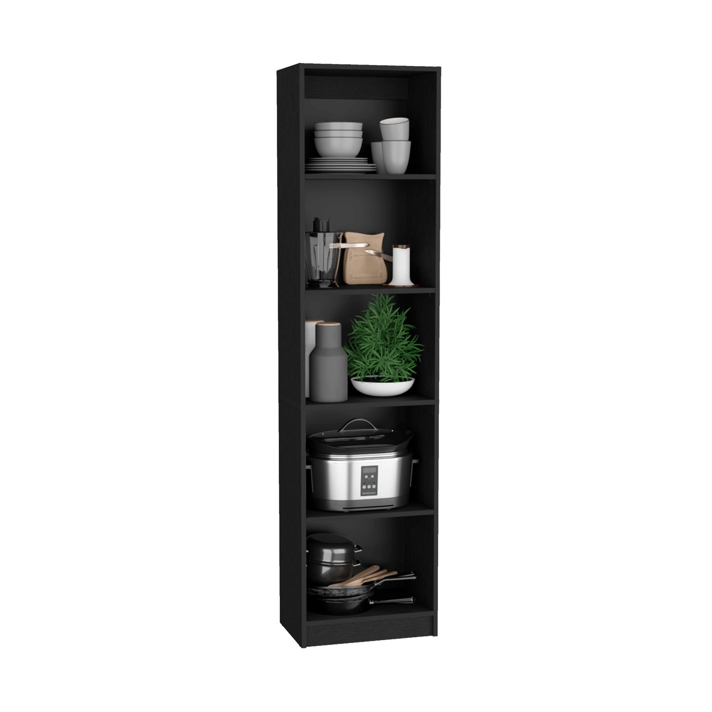 71" Black Four Tier Bookcase with Two Doors