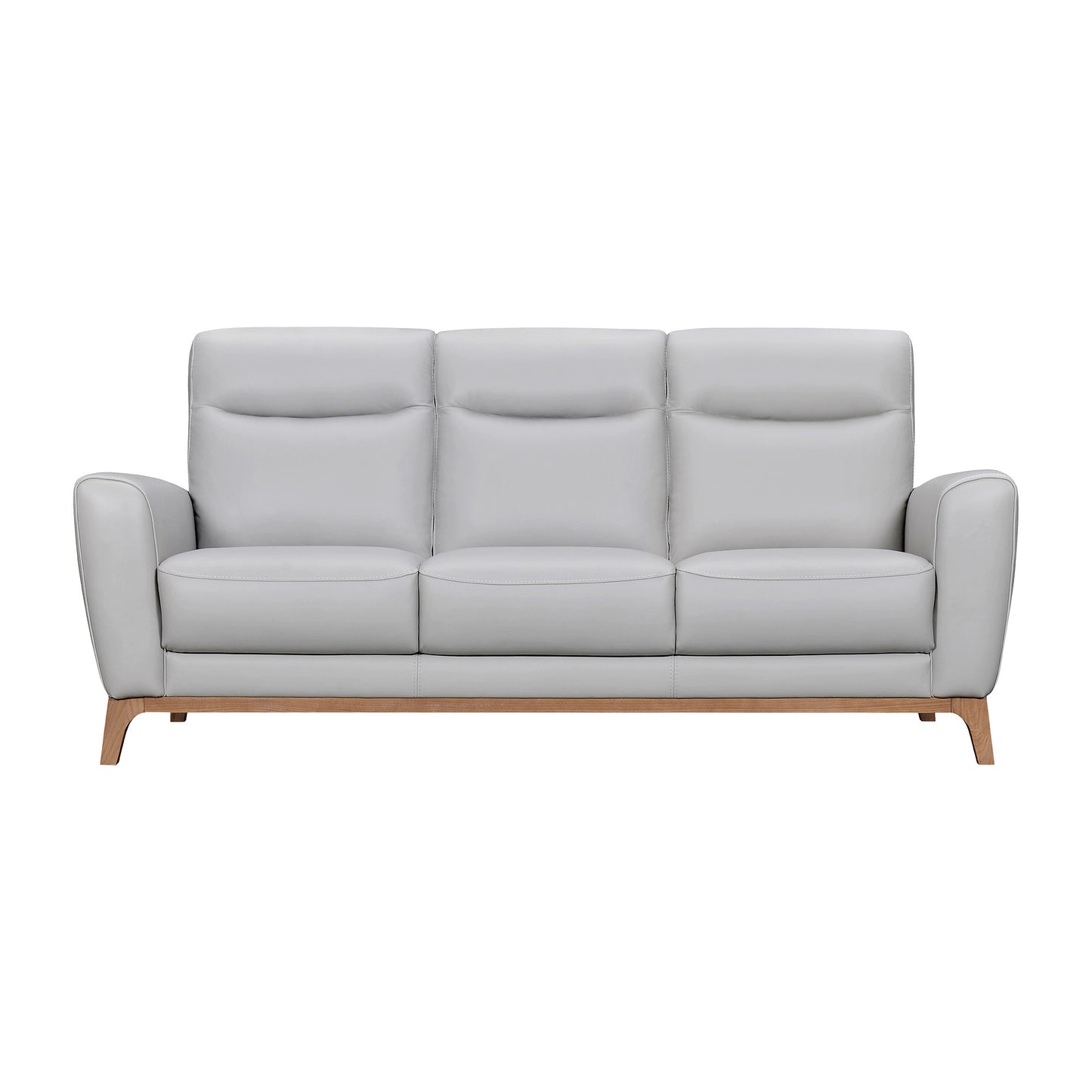 83" Gray Leather Sofa With Brown Legs