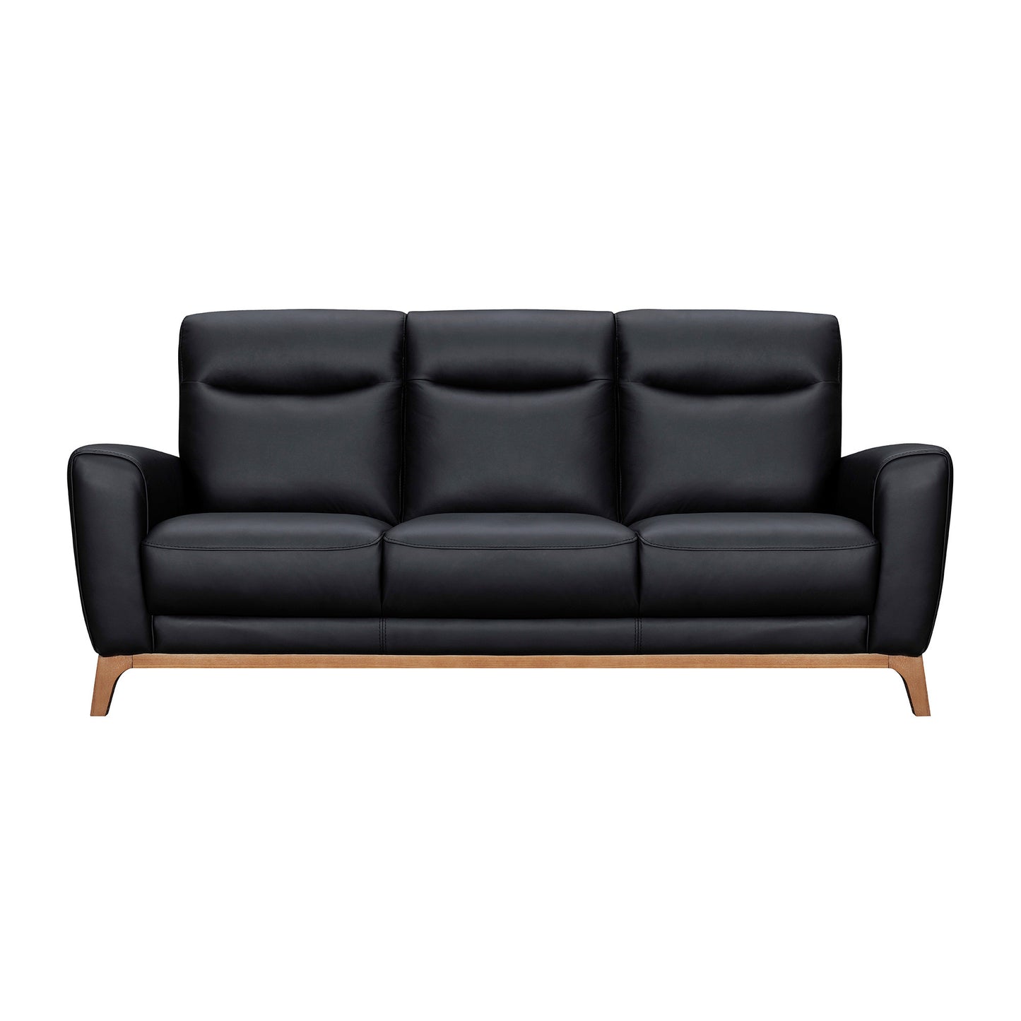 83" Black Leather Sofa With Brown Legs